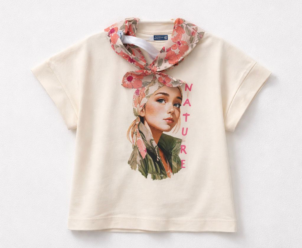 T-shirt com fita cabelo estampado menina