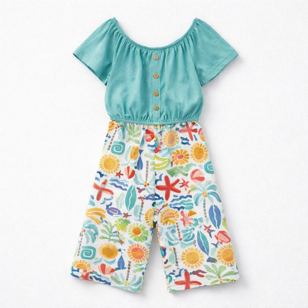 Conjunto calças estampado e top menina