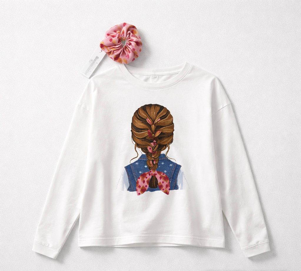Camisola com elástico cabelo estampado menina