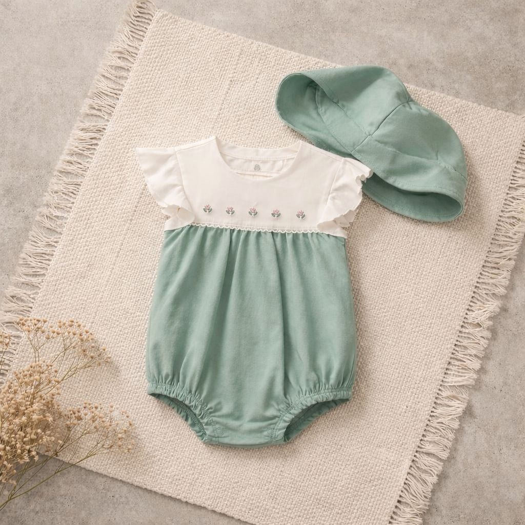 Conjunto macacão com chapéu recém nascida